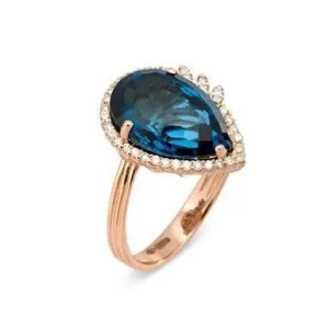 Ponte Vecchio Blue Moon 18ct Rose Gold 7.80ct Blue Spinel Diamond Pear Cut Ring