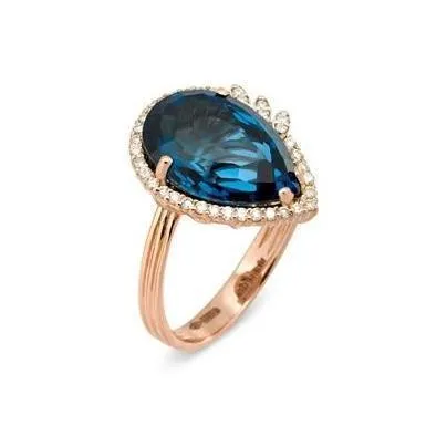 Ponte Vecchio Blue Moon 18ct Rose Gold 7.80ct Blue Spinel Diamond Pear Cut Ring