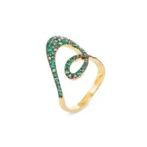 Ponte Vecchio Botticelli 18ct Yellow Gold 0.69ct Emerald Diamond Swirl Ring