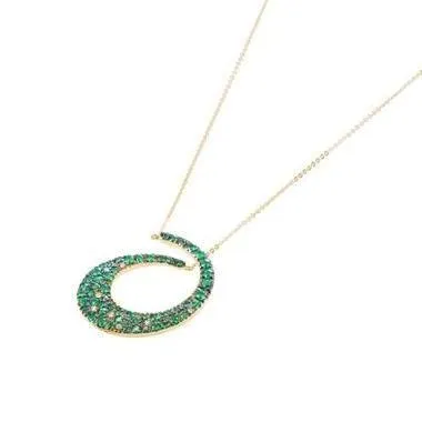 Ponte Vecchio Botticelli 18ct Yellow Gold 0.90ct Emerald Diamond Swirl Necklace