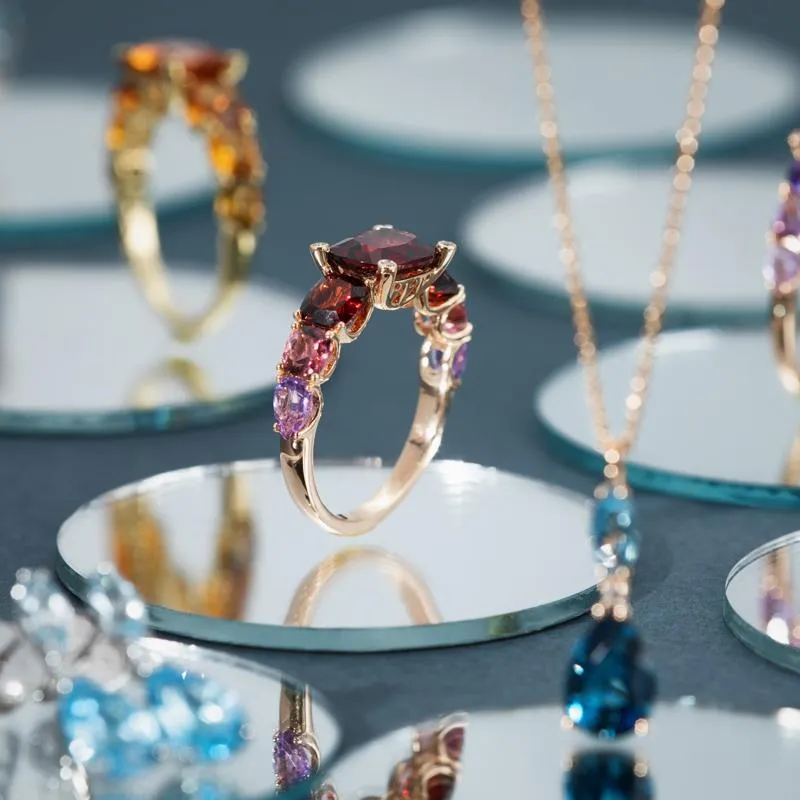 Ponte Vecchio Iris 18ct Rose Gold 4.80ct Garnet Tourmaline Amethyst Diamond Ring