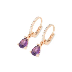 Ponte Vecchio Iris 18ct Rose Gold Amethyst Diamond Hoop Drop Earrings