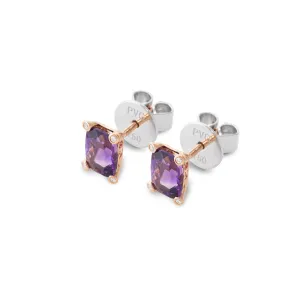 Ponte Vecchio Iris 18ct Rose Gold Amethyst Diamond Stud Earrings