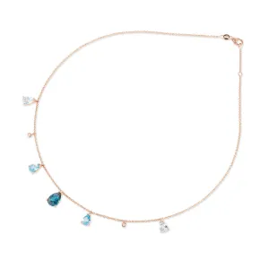 Ponte Vecchio Iris 18ct Rose Gold Blue Topaz Diamond Chain Necklace