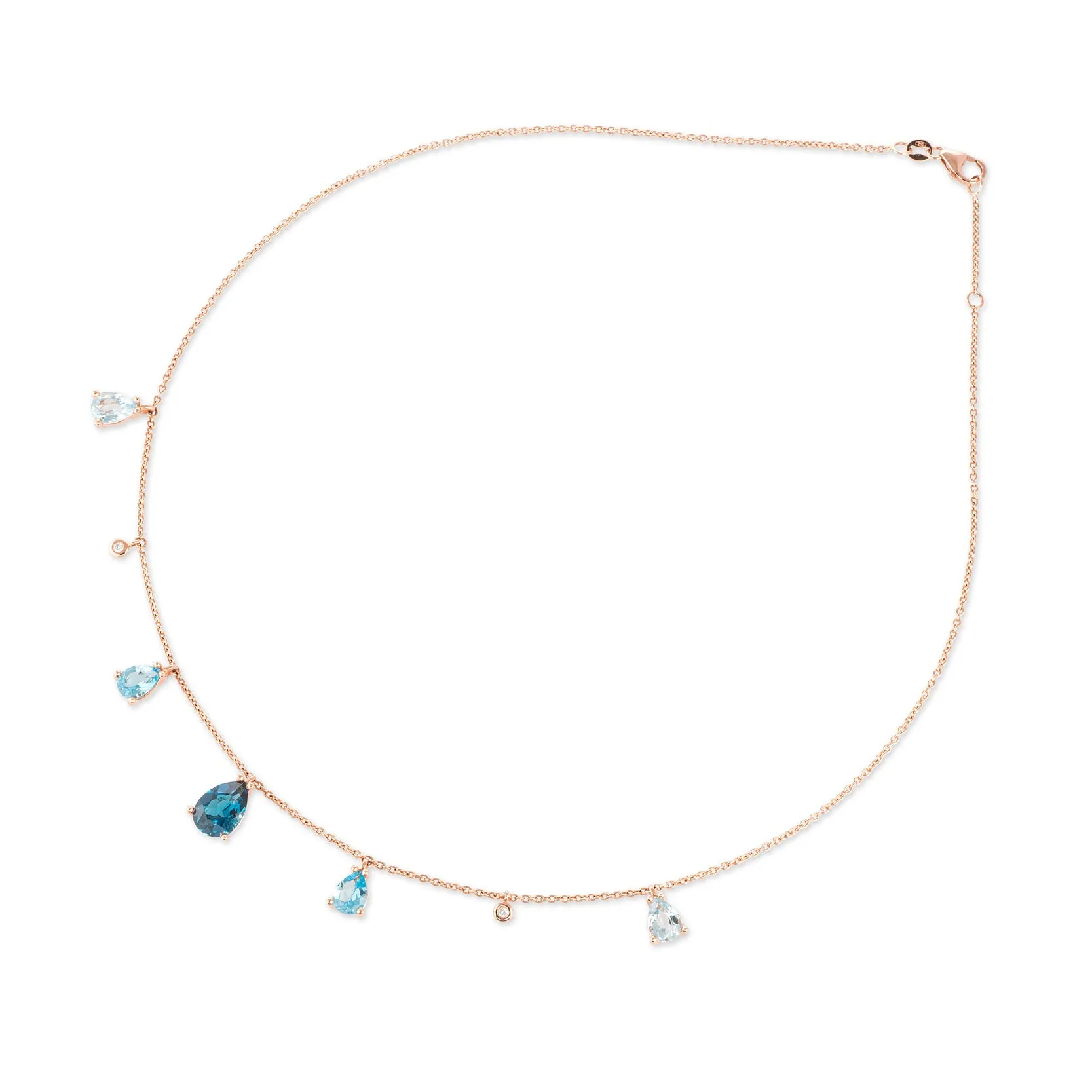 Ponte Vecchio Iris 18ct Rose Gold Blue Topaz Diamond Chain Necklace