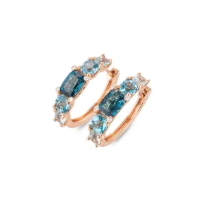 Ponte Vecchio Iris 18ct Rose Gold Blue Topaz Hoop Earrings