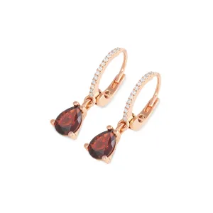 Ponte Vecchio Iris 18ct Rose Gold Garnet Diamond Hoop Drop Earrings