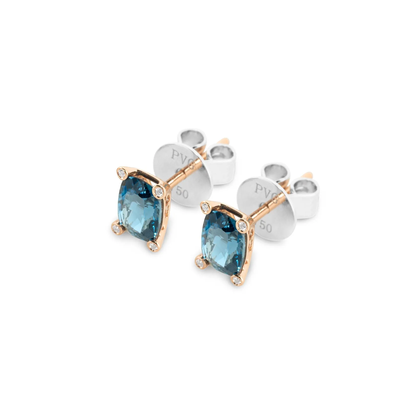 Ponte Vecchio Iris 18ct Rose Gold London Blue Topaz Diamond Stud Earrings
