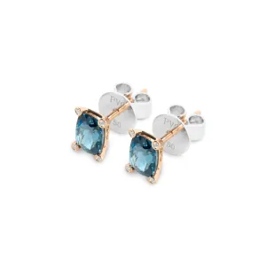 Ponte Vecchio Iris 18ct Rose Gold London Blue Topaz Diamond Stud Earrings