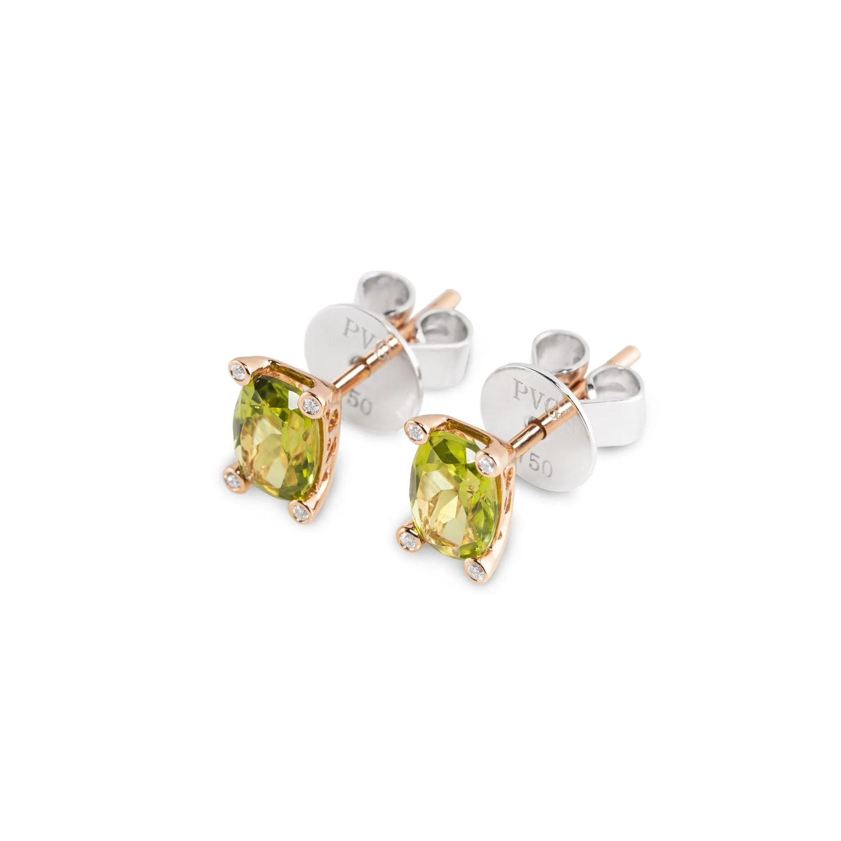 Ponte Vecchio Iris 18ct Rose Gold Peridot Diamond Stud Earrings