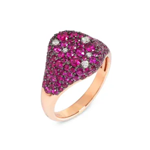 Ponte Vecchio Pitti 18ct Rose Gold 2.10ct Ruby Diamond Encrusted Signet Ring