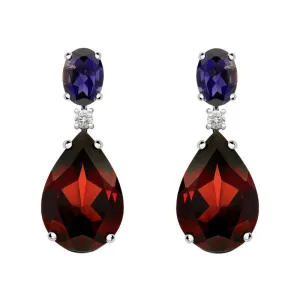 Ponte Vecchio Signoria 18ct White Gold 13.40ct Garnet 1.35ct Iolite Diamond Drop Earrings