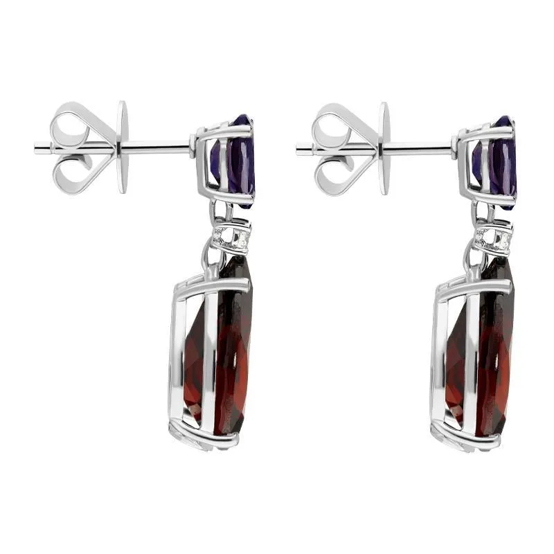 Ponte Vecchio Signoria 18ct White Gold 13.40ct Garnet 1.35ct Iolite Diamond Drop Earrings
