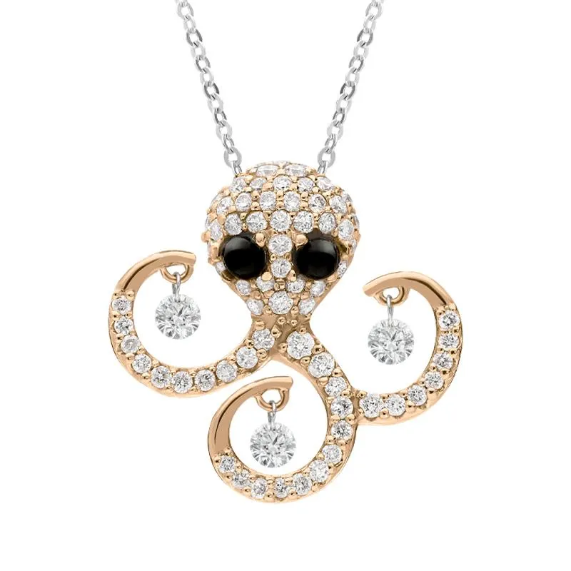 Ponte Vecchio Vega 18ct Rose Gold 0.50ct Diamond  Whitby Jet Octopus Necklace D