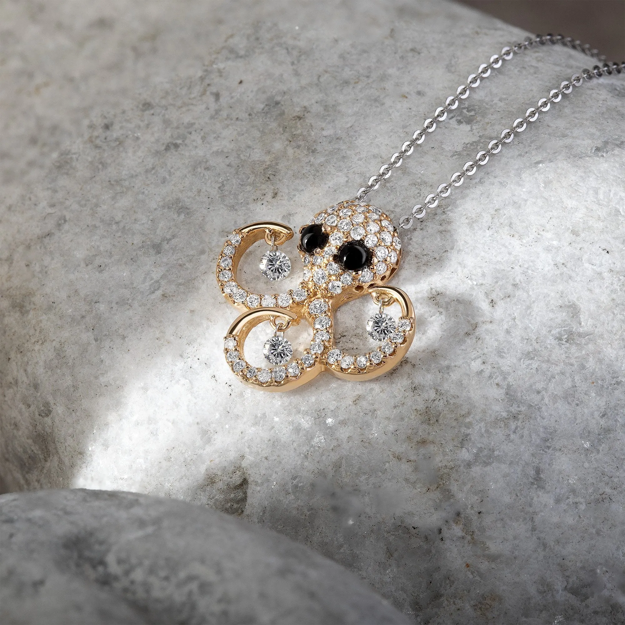 Ponte Vecchio Vega 18ct Rose Gold 0.50ct Diamond  Whitby Jet Octopus Necklace D