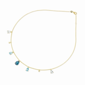 Ponte Vecchio Iris 18ct Yellow Gold Blue Topaz Diamond Chain Necklace