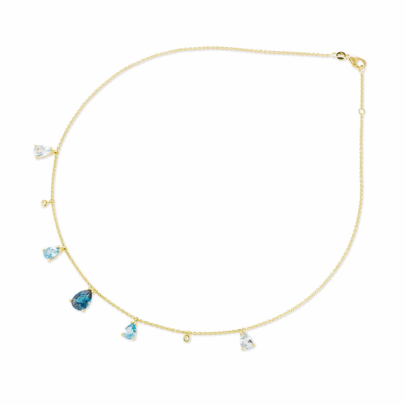 Ponte Vecchio Iris 18ct Yellow Gold Blue Topaz Diamond Chain Necklace