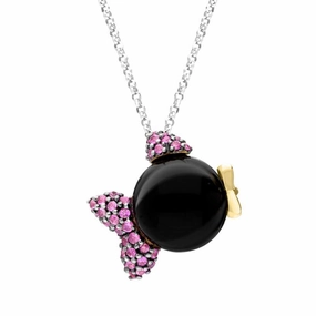 Ponte Vecchio Vega 18ct Rose Gold 0.30ct Diamond Whitby Jet Pink Sapphire Fish Necklace D