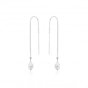Rhodium Pearl Threader Earrings E019-01H
