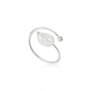 Rhodium Pearl Twist Adjustable Ring R019-01H