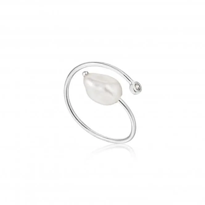 Rhodium Pearl Twist Adjustable Ring R019-01H