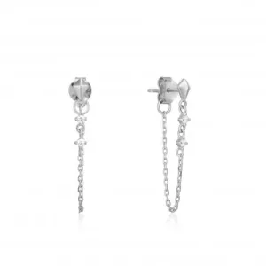 Rhodium Silver Spike Chain Stud Earrings E025-02H