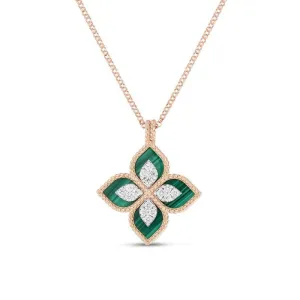 Roberto Coin Princess Flower 18ct Rose Gold Diamond Malachite Necklace