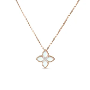 Roberto Coin Princess Flower 18ct Rose Gold Diamond Mother of Pearl Necklace