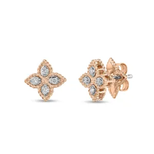 Roberto Coin Princess Flower 18ct Rose Gold Diamond Stud Earrings
