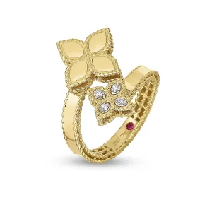 Roberto Coin Princess Flower 18ct Yellow Gold Diamond Double Ring