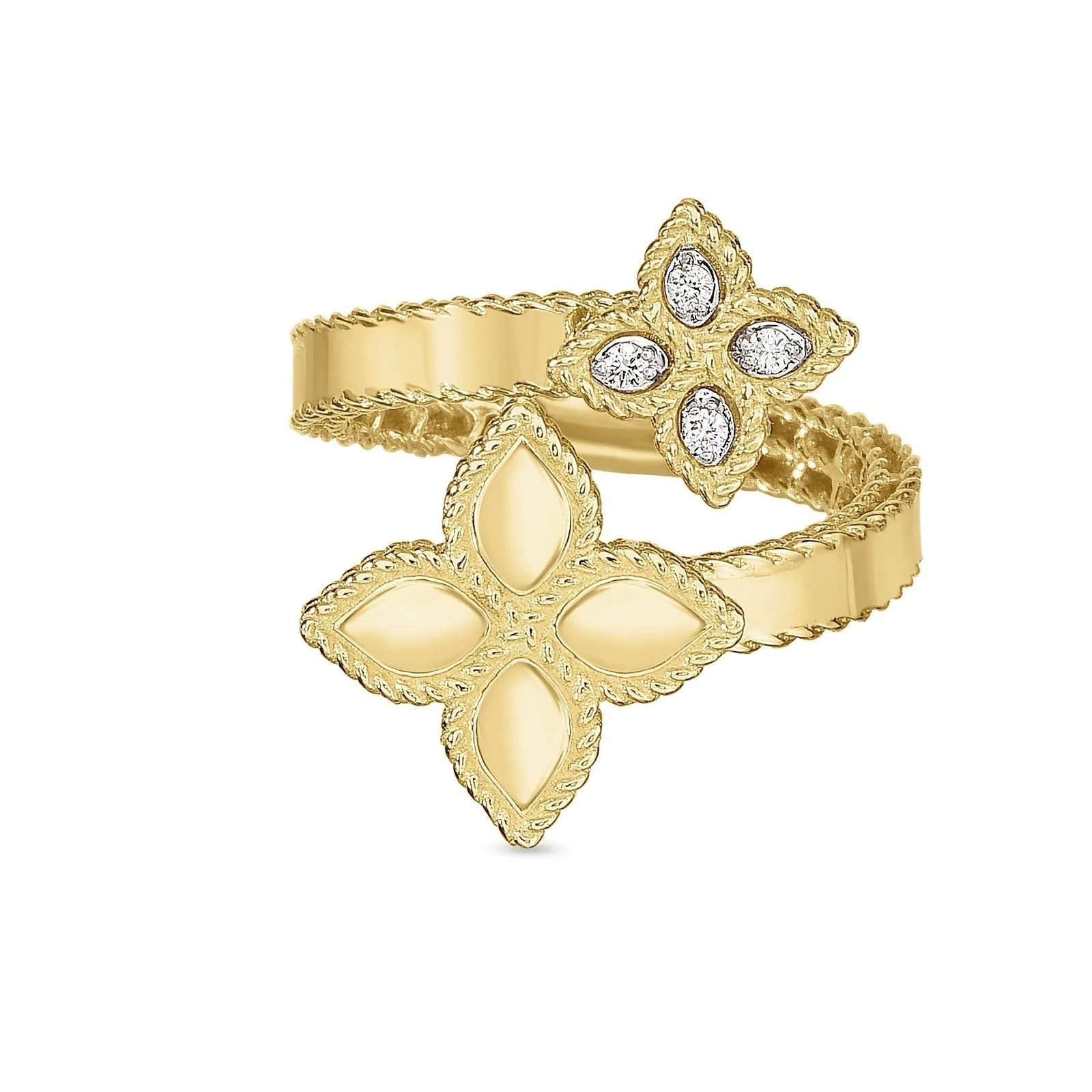 Roberto Coin Princess Flower 18ct Yellow Gold Diamond Double Ring