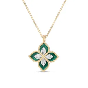 Roberto Coin Princess Flower 18ct Yellow Gold Diamond Malachite Necklace