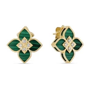 Roberto Coin Venetian Princess 18ct Yellow Gold Diamond Malachite Stud Earrings