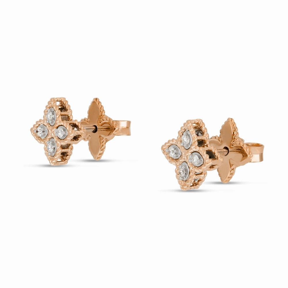 Roberto Coin Princess Flower 18ct Rose Gold Diamond Stud Earrings