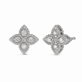 Roberto Coin Princess Flower 18ct White Gold Diamond Stud Earrings