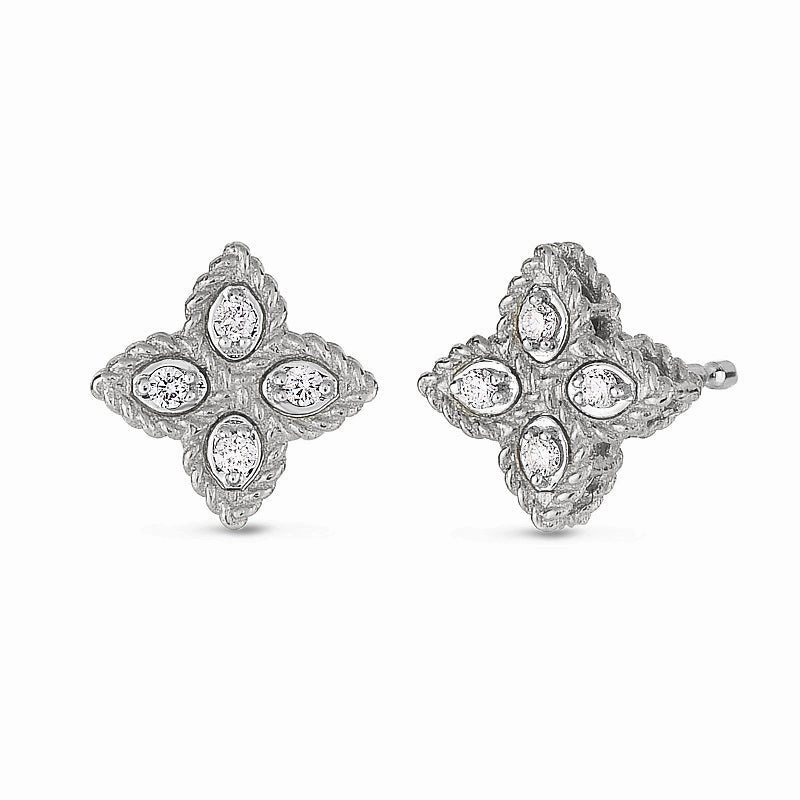 Roberto Coin Princess Flower 18ct White Gold Diamond Stud Earrings