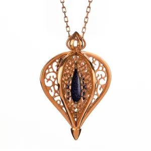 Rose Gold Plated Sterling Silver Blue Goldstone Flore Filigree Small Necklace