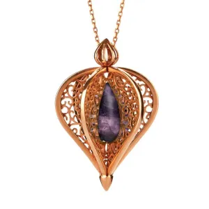 Rose Gold Plated Sterling Silver Blue John Flore Filigree Droplet Necklace