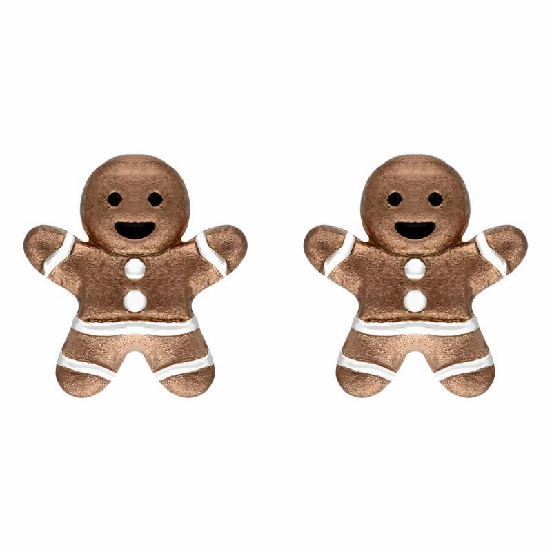 Rose Gold Plated Sterling Silver Gingerbread Man Stud Earrings