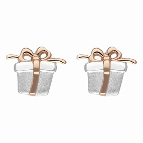 Rose Gold Plated Sterling Silver Present Stud Earrings