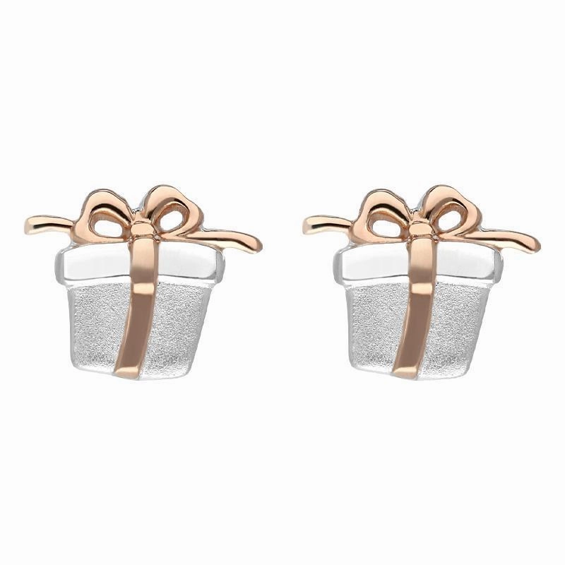Rose Gold Plated Sterling Silver Present Stud Earrings