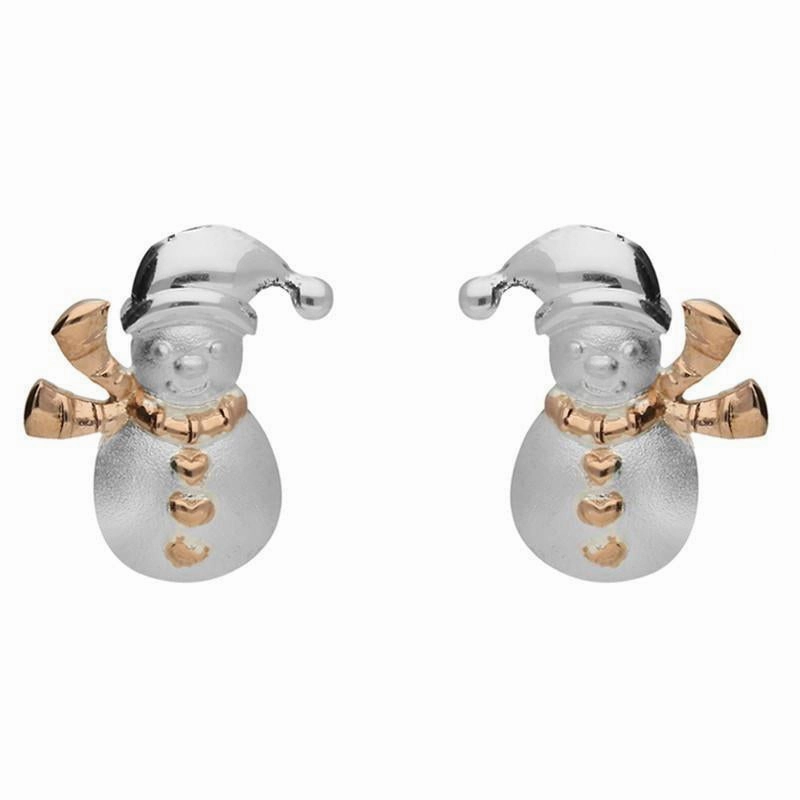 Rose Gold Plated Sterling Silver Snowman Stud Earrings