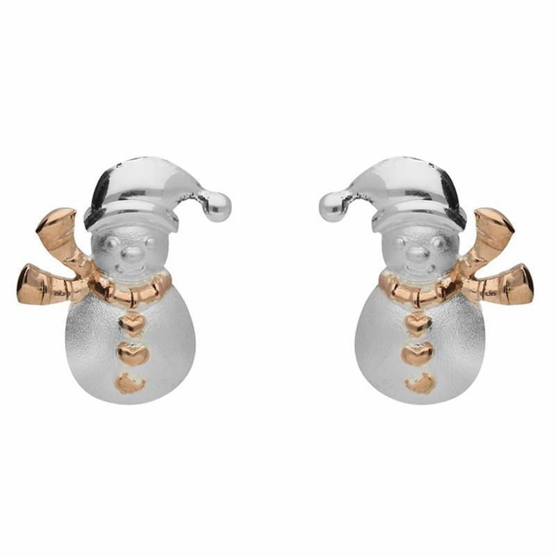 Rose Gold Plated Sterling Silver Snowman Stud Earrings