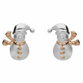 Rose Gold Plated Sterling Silver Snowman Stud Earrings