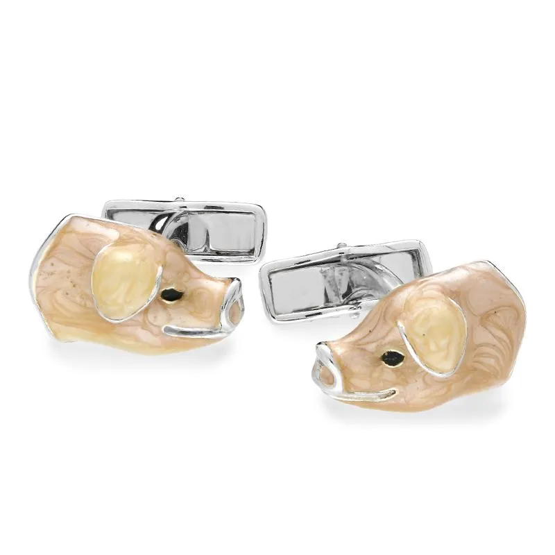 Saturno Sterling Silver Enamel Pig Cufflinks D