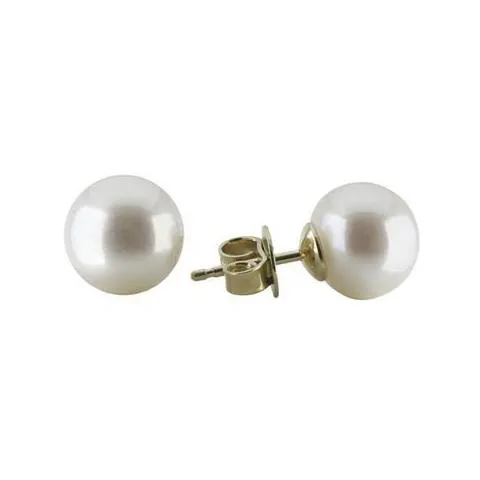 Schoeffel 18ct Yellow Gold White Pearl 9-10mm Stud Earrings