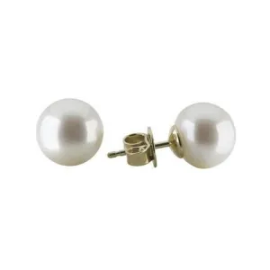 Schoeffel 18ct Yellow Gold White Pearl 9-10mm Stud Earrings