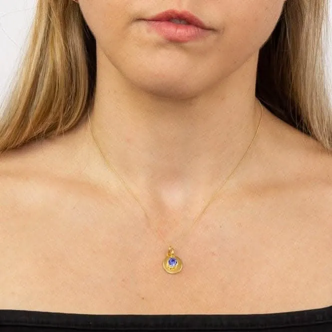 September Yellow Gold Plated Birthstone Engravable Disc Necklace P5016