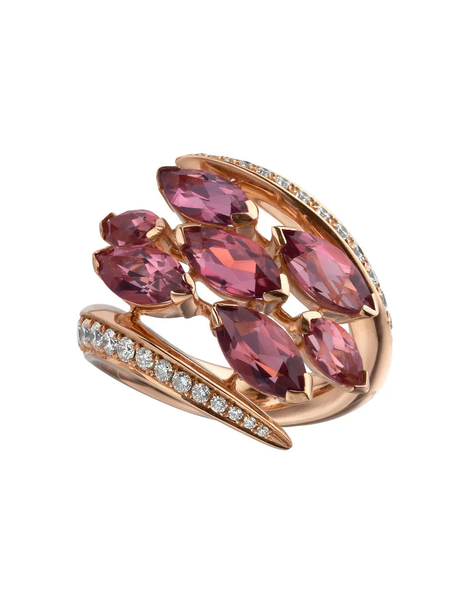 Shaun Leane 18ct Rose Gold 0.61ct Pink Tourmaline Diamond Crossover Aerial Ring