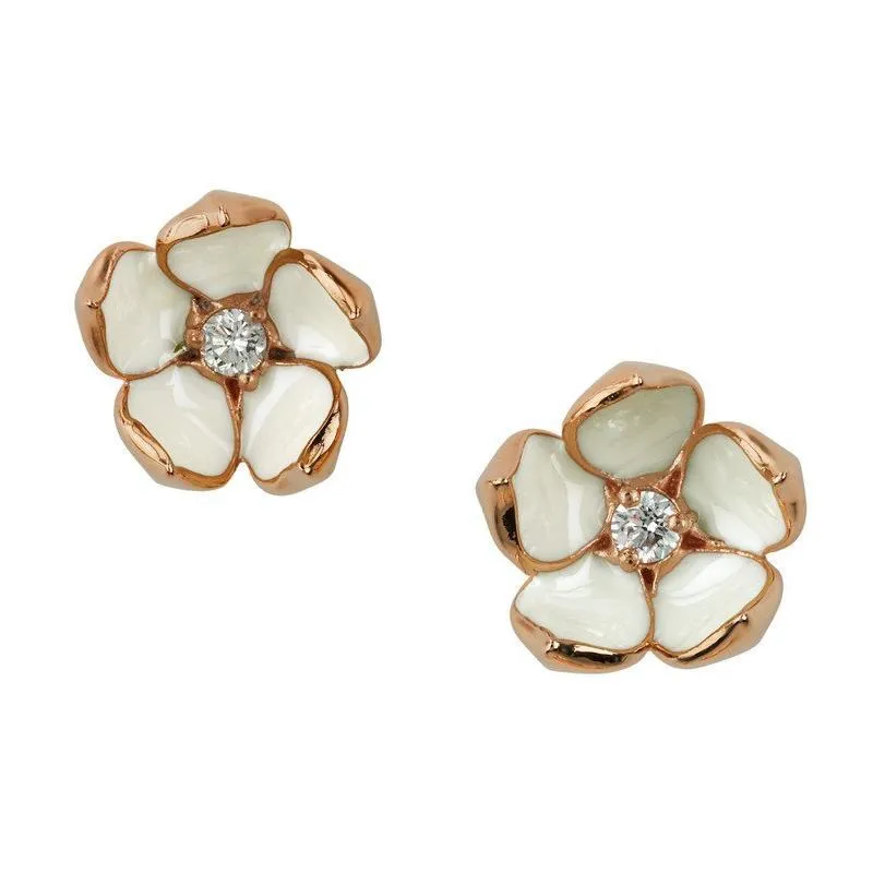 Shaun Leane 18ct Rose Gold Plated Sterling Silver 0.14ct Diamond Large Cherry Blossom Stud Earrings